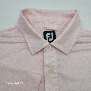 FJ FootJoy Pink Floral Golf Polo Shirt Mens Large Performance DryJoy 2023 BSMCA